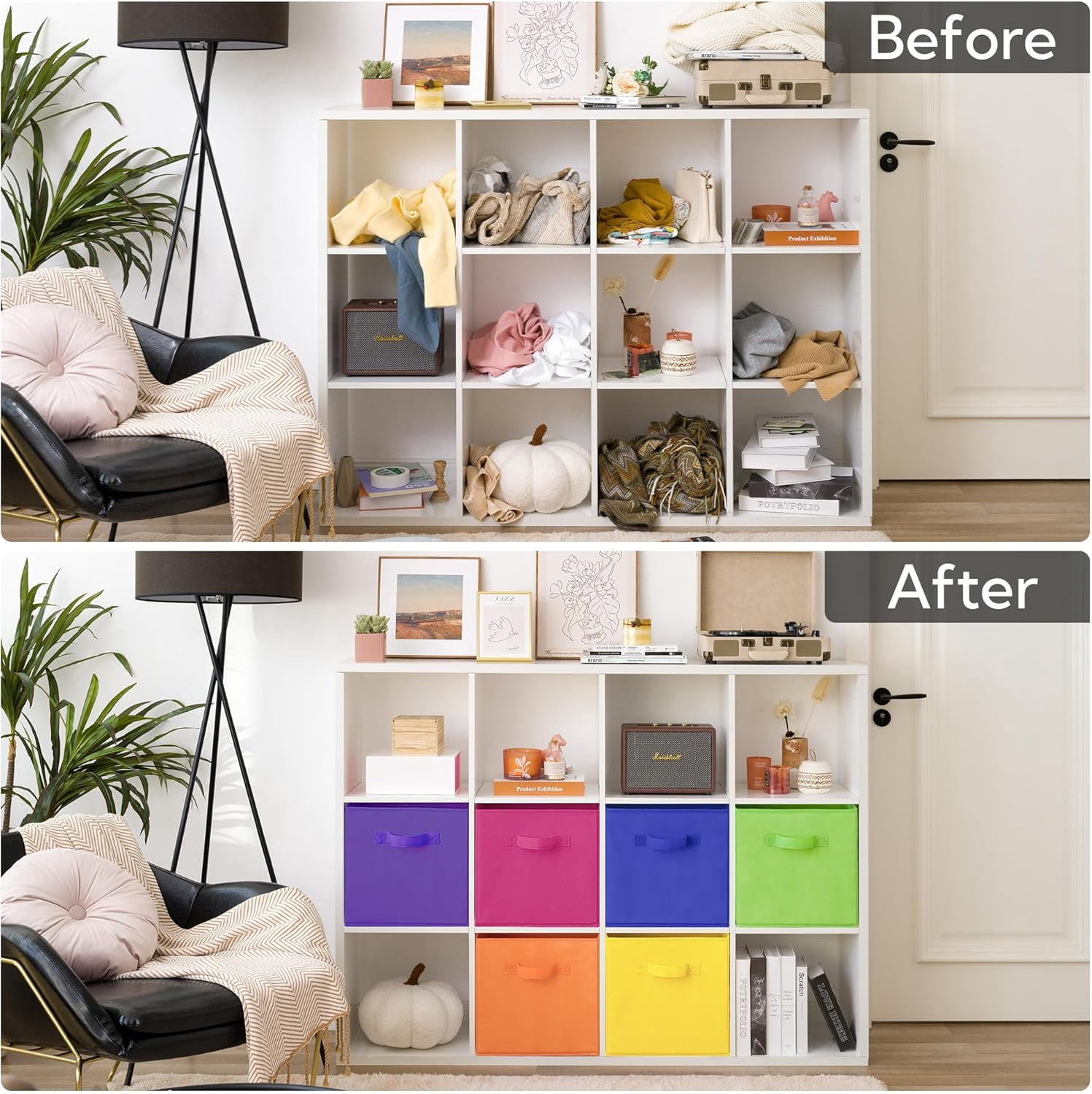 GRANNY SAYS 13 Inch Cube Storage Bins, Fabric Storage Baskets with Handles, Collapsible Cube Organizer for Shelves and Closet, 6-Pack, Rainbow