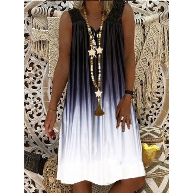 Tralilbee Women's Vintage Ruffle Dress Plus Size Patchwork Print Casual Boho Beach Dress