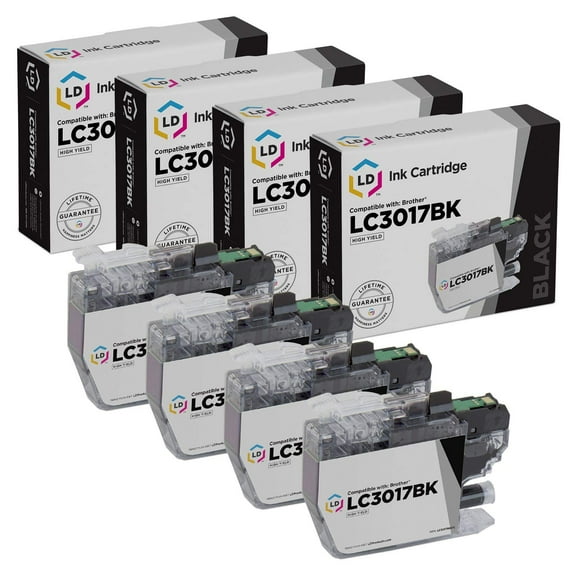 LD Products Compatible Replacement for Brother LC3017BK Set of 4 High Yield Black Ink Cartridges