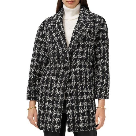 Vince Camuto Womens Houndstooth Collared One-Button Blazer Black L