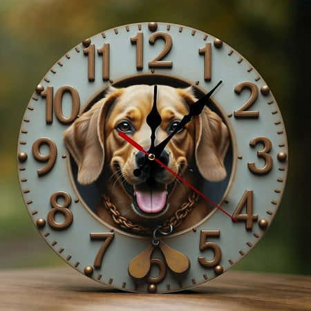 Wall Clock Decorative - Friendly Labrador Smile Print 2D Vintage Wall Clocks Battery Operated Silent Non-Ticking for Bedroom, Living Room, Kitchen, Office, Classroom, 10 Inch