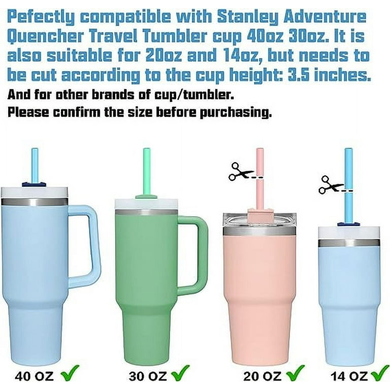 Beonsky Stainless Steel Straw Replacement for Stanley 40 oz 30 oz Adventure Quencher Travel Tumbler Cup, 6 Pack Reusable Straws with Cleaning Brush