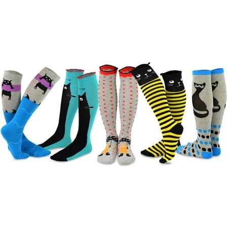 TeeHee Novelty Cotton Knee High Fun Socks 5-Pack for Women (Best Way To Wash Socks)