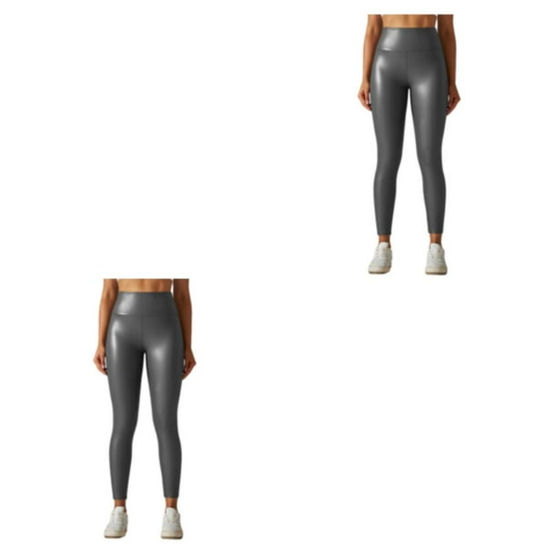 Leggings de cuero Sonducket para mujer Pantalones de yoga cintura alta Flacos Gris S 2piezas