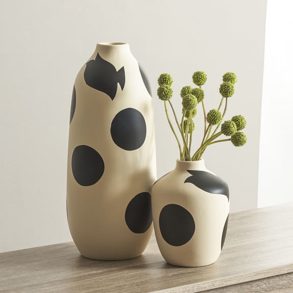 Safavieh Tahleah 15"/7" Cream/Black Ceramic Table Vase, Set of 2