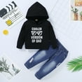 thumbnail image 3 of 4T Toddler Baby Boys Clothes Baby Boys Outfits 4-5T Boys Long Sleeve Letter Print Hooded Top Jeans Pants 2PCS Set Black, 3 of 8