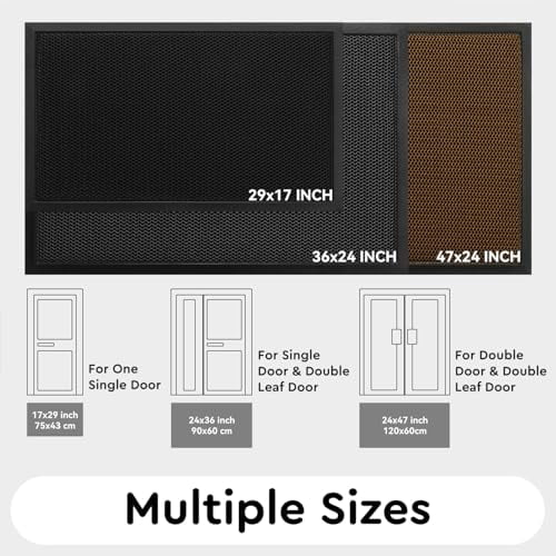 Durable Heavy Duty Non-Slip Rubber Entrance Doormat, 17x29 Inch Dirt Trapper Outdoor Welcome Mat with Stain Resistance for Front Door Entryway, Black