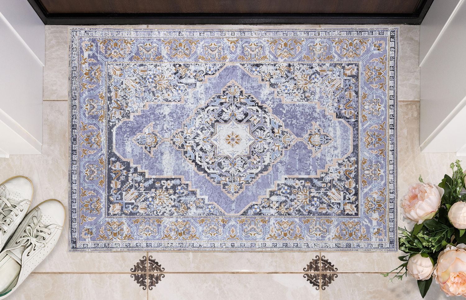 Tapis d'appoint Emerald Grenier gris & sarcelle de 3 pi 3 po x 5 pi