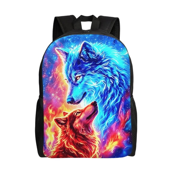 Blue and Red Wolf Backpacks Travel Laptop Backpack Lightweight Bookbags Casual Daypack