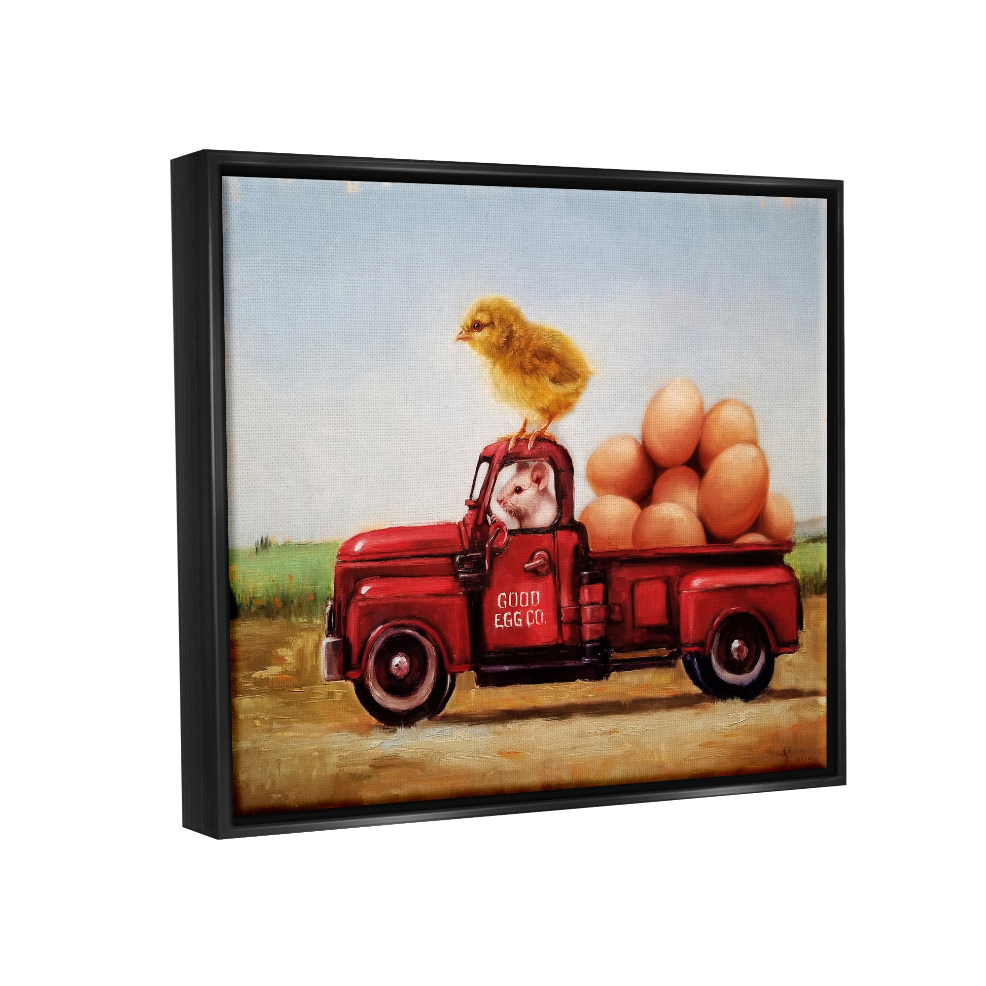 Stupell Industries Chick & Mouse Farm Egg Truck Animals & Insects Painting Black Floater Framed Art Print Wall Art