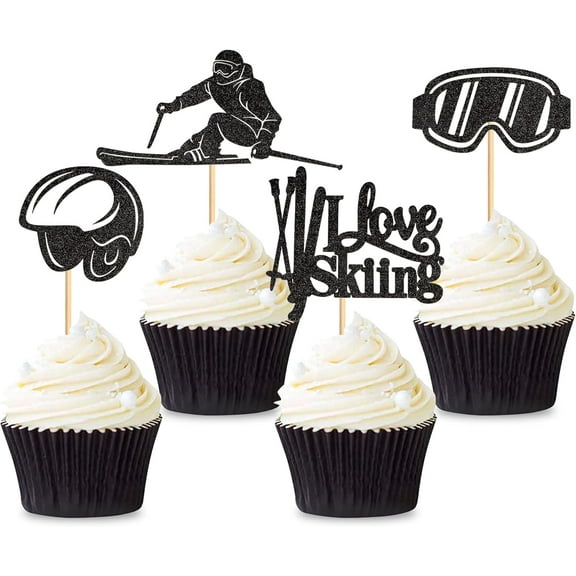 12pcs Skier Cupcake Toppers Snowboard Cupcakes Pick for Boys and Girls Skiing Player Birthday Party Supplies Sports themed Cake Decoration