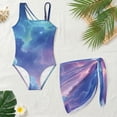 thumbnail image 3 of Xixirimido Vibrant Galaxy Print Girls Swimsuit One Piece with Removable Bra, One Shoulder Adjustable Strap Swimwear with Mesh Cover Up Bathing Suit for Girl, Size 7-8 Years, 3 of 7