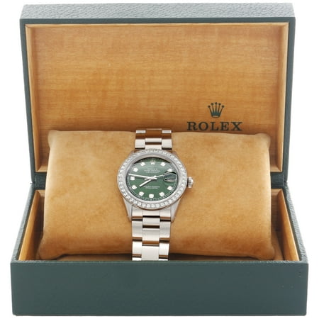 Rolex Mens Rolex 36mm Datejust Diamond Watch Oyster Steel Band Custom Green Dial 2 Ct Preowned Customized Walmart Com Walmart Com