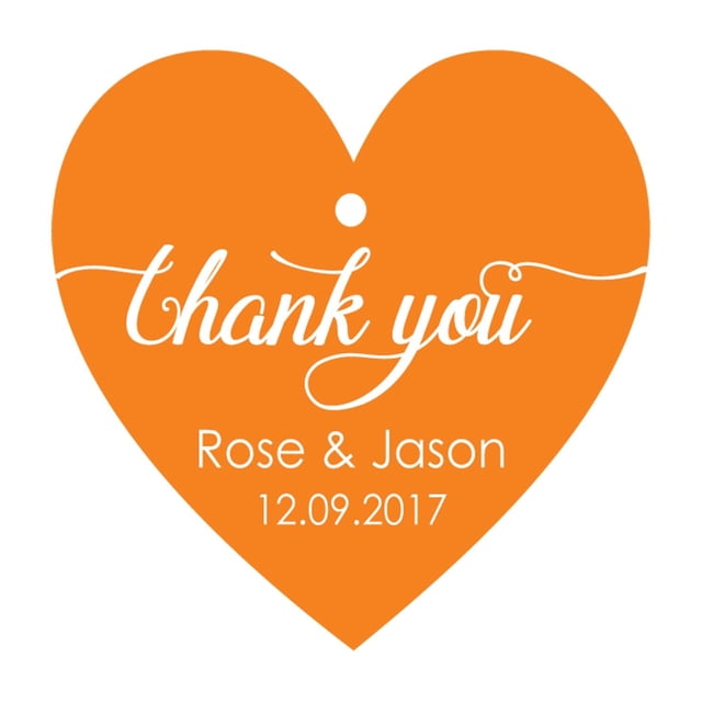 100 PCS Personalized Wedding Favor Gift Tags Thank You Custom Made Heart Shape Hang Tags