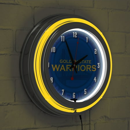 Golden State Warriors NBA Fade Chrome Double Ring Neon Clock - Blue, Gold