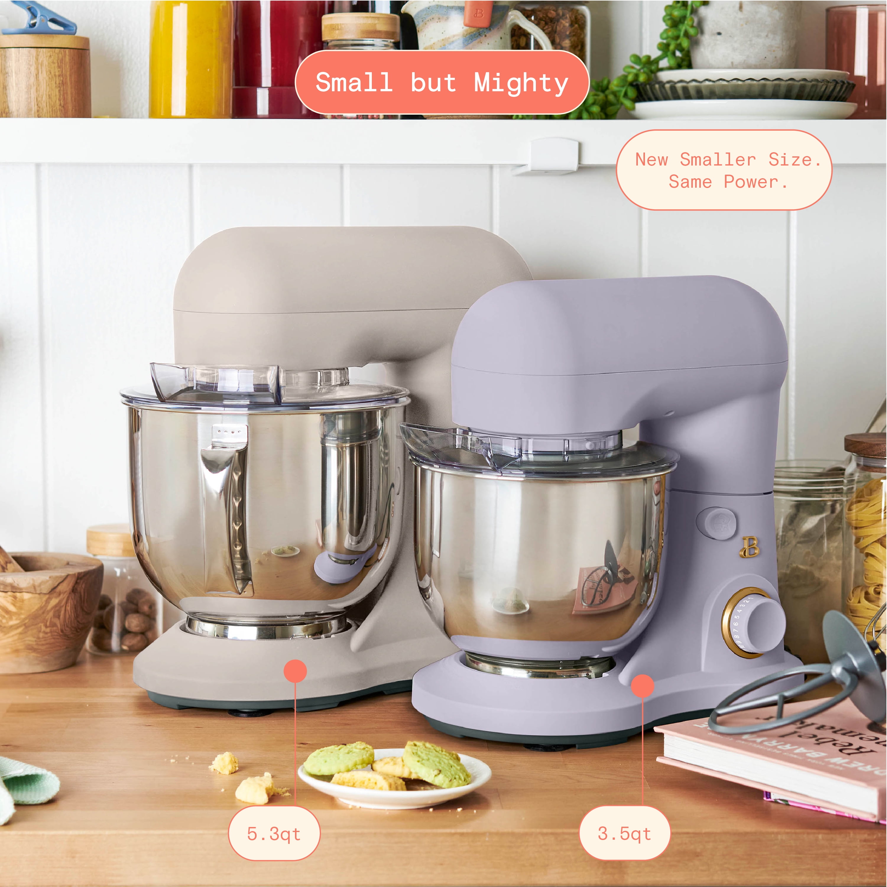 Beautiful 3.5 Qt Stand Mixer, Lavender with Flat Beater, Dough Hook, Wire Balloon Whisk