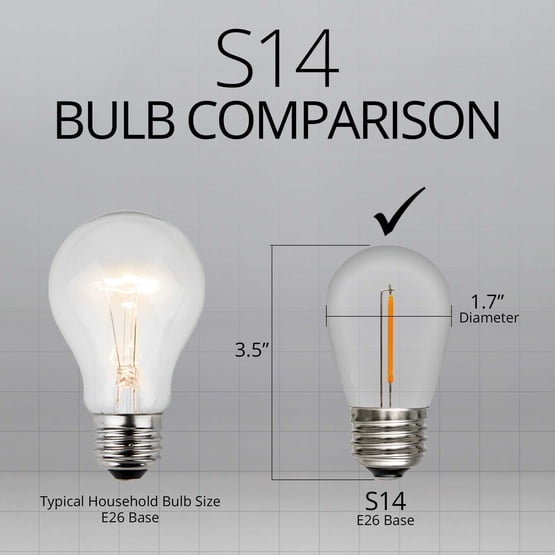 S14 Vintage Edison LED Patio Light Bulbs, Shatterproof Outdoor 0.7W Replacement E26 Light Bulbs, Warm White (25 Pack)