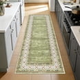 thumbnail image 3 of Nanan 2'x6' Geometric Bordered Runner Rug Modern Throw Carpet, Washable Rug Soft Non Slip Indoor Floor Mat for Living Room Bedroom Home Decor, Green, 3 of 9