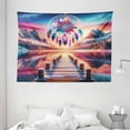 thumbnail image 2 of Ambesonne Lake Tapestry Wall Hanging, Pure Wild Mountains Feathers, 80"x60", Pink Peach and Teal, 2 of 3