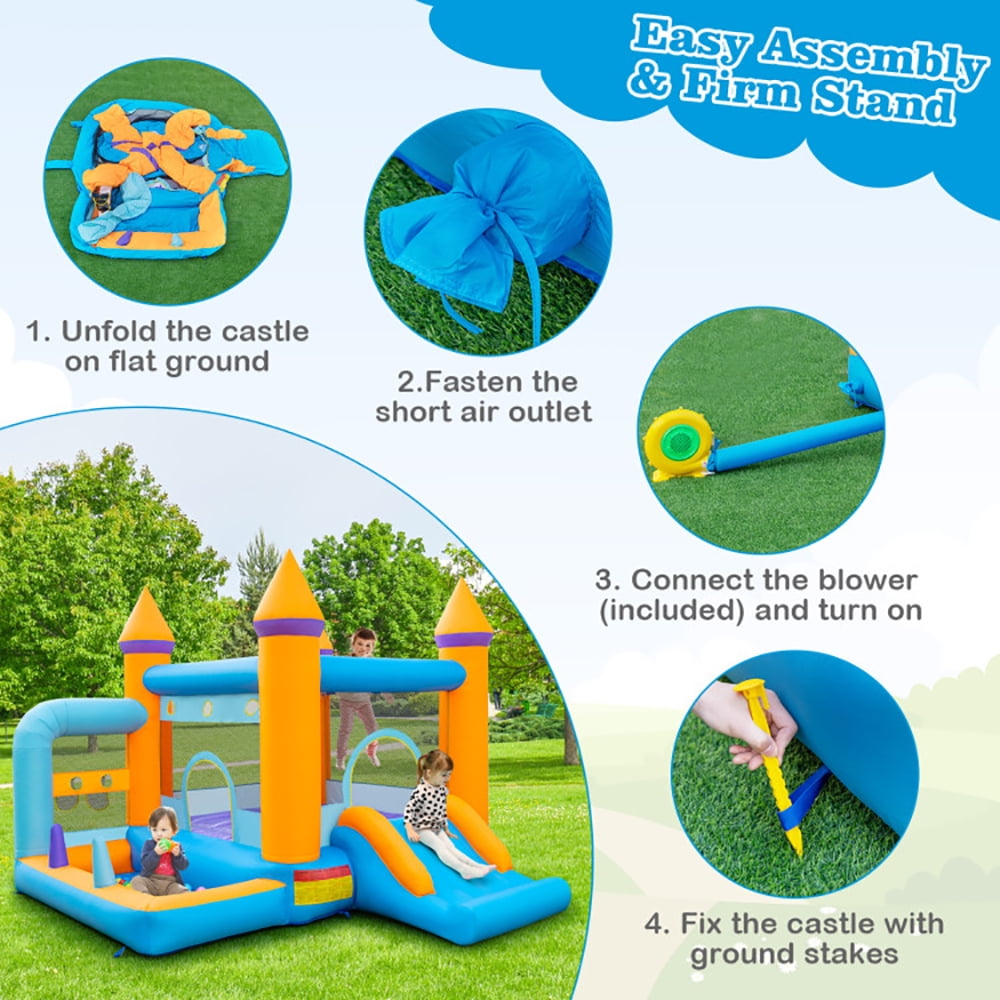 Aimee Lii 5-in-1 Inflatable Bounce Castle with Ocean Balls and 735W Blower, Playhouse for Kids Outdoor