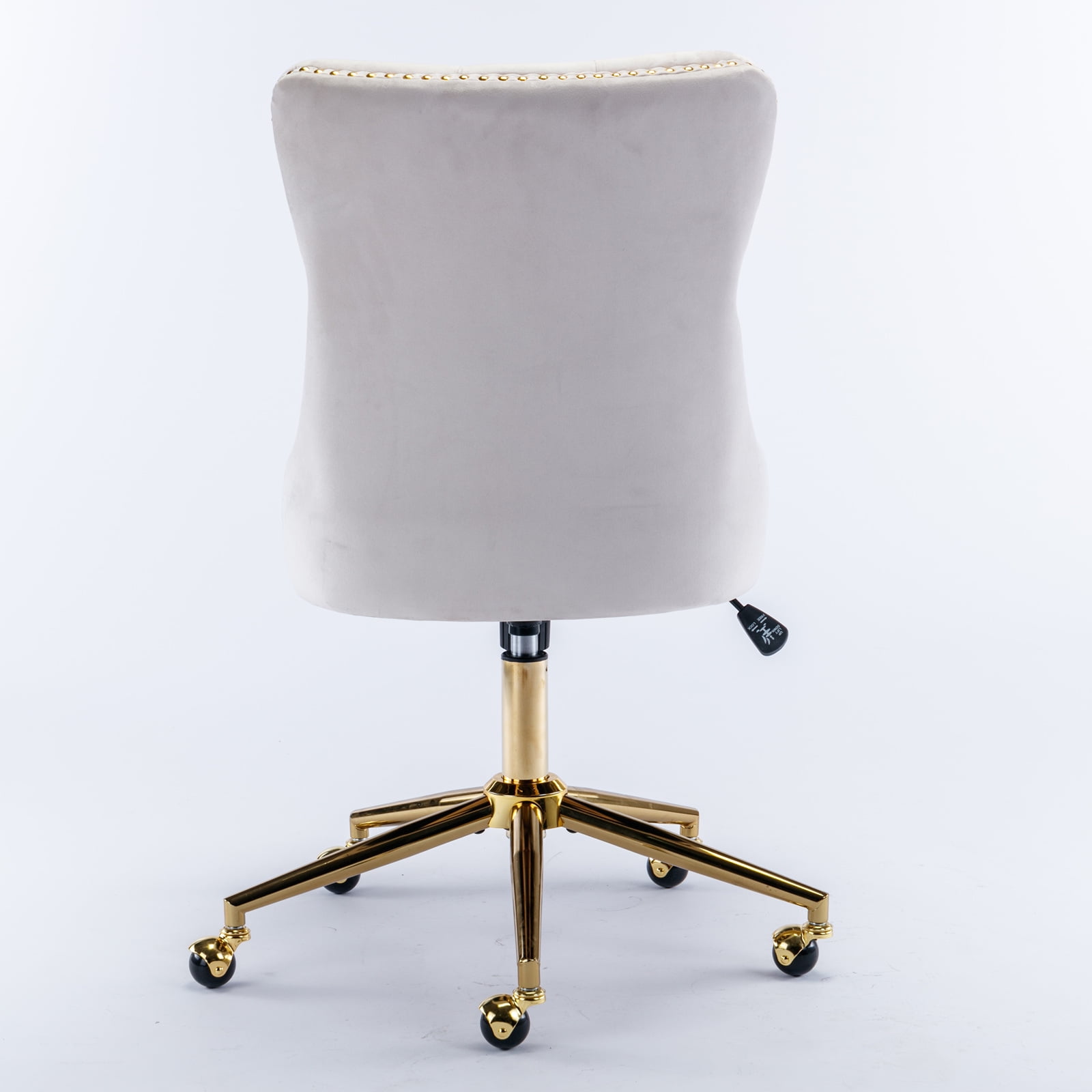 MAYEERTY Velvet Upholstered Office Chair - Tufted Buttons, Golden Metal Base, Adjustable Swivel, Beige