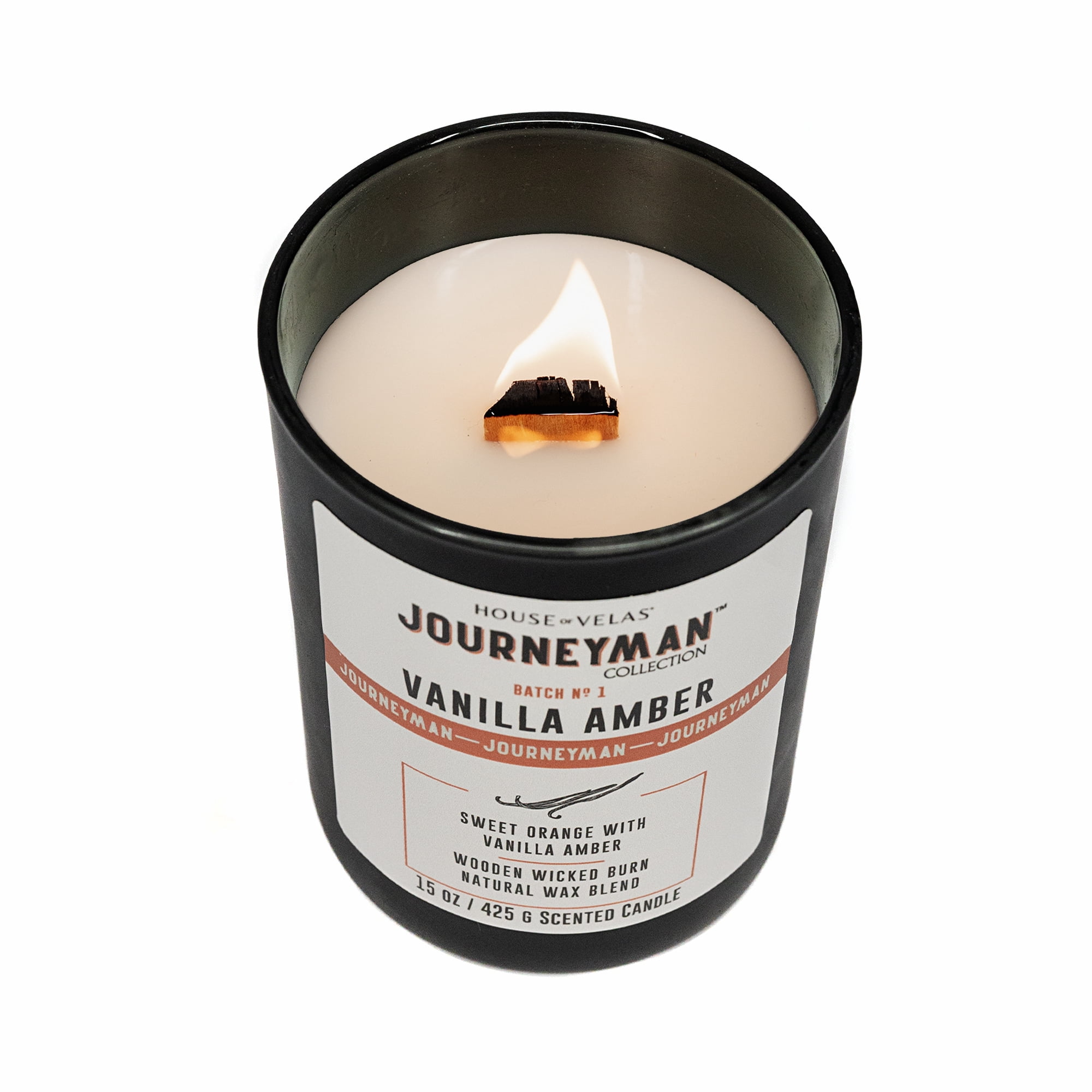 House of Velas, Journeyman Collection, Vanilla Amber Scented Candle, 15oz, Wooden Wick