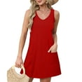 thumbnail image 3 of WMTBSRSW Womens Summer Dresses 2024 Loose V Neck Sleeveless Swimsuit Beach Sundresses Casual Eyelet Vacation Cover Up Dress with Pockets, 3 of 5