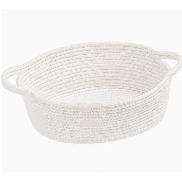 Shisuyan 2pcs Cotton Rope Storage Baskets With Handles Woven Decorative Baskets For Shelves Small Rope Bins For Toys Clothes For Home Organize