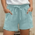 thumbnail image 2 of Linen Shorts for Women 7 Inch Inseam Drawstring Short High Waisted Lightweight Short Beach Vacation Outfits Pockets, 2 of 7