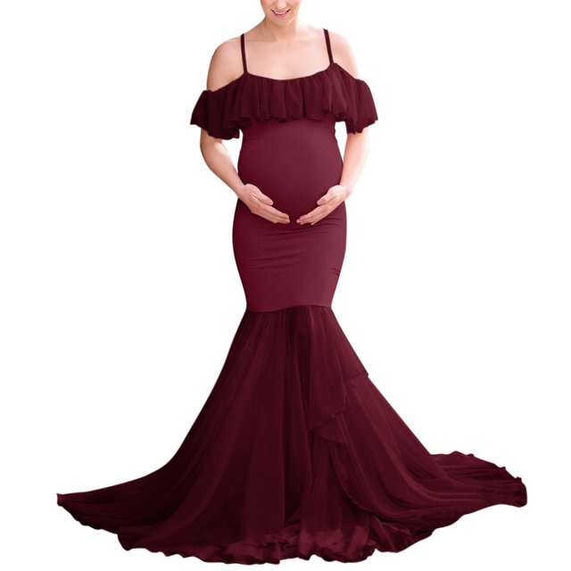 aDJFDGT Robe de Maternité pour Femmes Enceintes Accessoires de Photographie Manches Courtes Unie