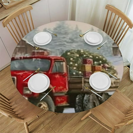 

Autua Christmas Tree Round Tablecloth 100% Polyester Stain-Resistant Washable for Home Kitchen Outdoor Decoration Full Width Single-Sided Printing 31 -35