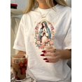 thumbnail image 1 of Camiseta de cuello redondo de inspiración vintage para mujer con estampado de la Virgen María y flores. Camiseta informal de algodón de manga corta, lavable a máquina, ideal para verano. Camiseta depo, 1 of 7
