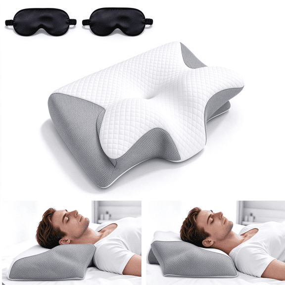Bogey's Antidote Dual Height Memory Foam Contour Pillow with 2 Eyemasks