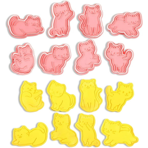 Cute Cat Cookie Cutter Set,8 Pcs 3D Cute Cats Cookie Stamps Cat Cookies Cutter for Party Baking and Decoration