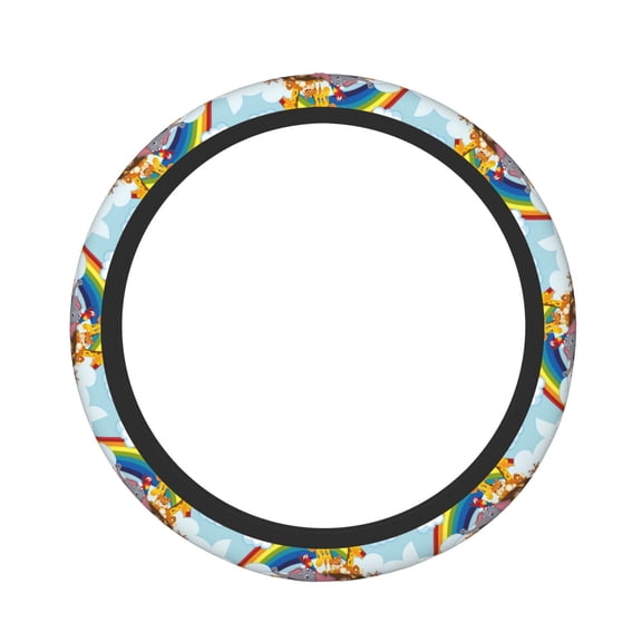Naloa Rainbow Animals on Noah's Ark Elastic Steering Wheel Cover, Auto Steering Wheel Cover – 15 Inch , Comfortable Grip, Fit Suvs,Vans Cars,Trucks
