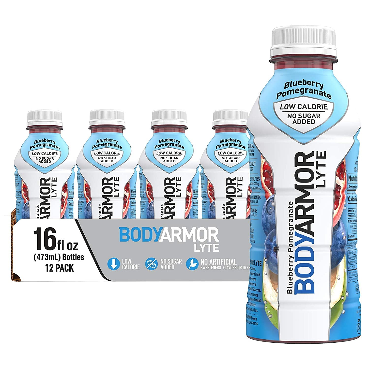 BODYARMOR LYTE Sports Drink Low-Calorie Sports Beverage,Blueberry Pomegranate,Natural Flavors With Vitamins,Potassium-Packed Electrolytes,No Preservatives,Perfect For Athletes,16 Fl Oz(Pack of 12)