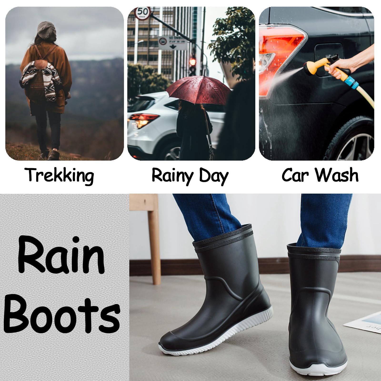 AUXDIQ Rain Shoes Men Mid-calf Boots Waterproof Rain Boots Outdoor Garden Shoes