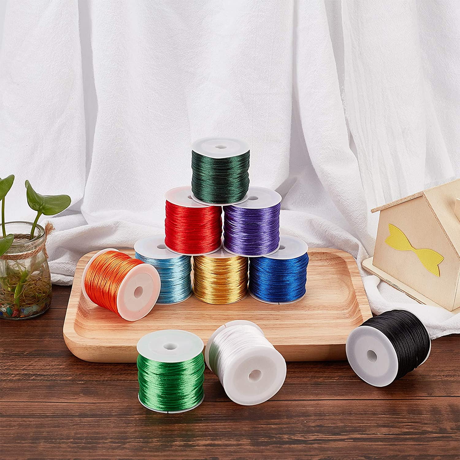 20 Colors 600 Yards 1mm Rattail Satin Nylon Trim Cord Silk Cord Beading String for Necklace Bracelet Beading Macramé Kumihimo Chinese Knot