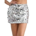 thumbnail image 2 of Miutii Women's Glitter Sparkly Sequin Mini Skirt Stretchy Bodycon Hip Wrap Skirt Y2k Pencil Skirts Silver M, 2 of 3