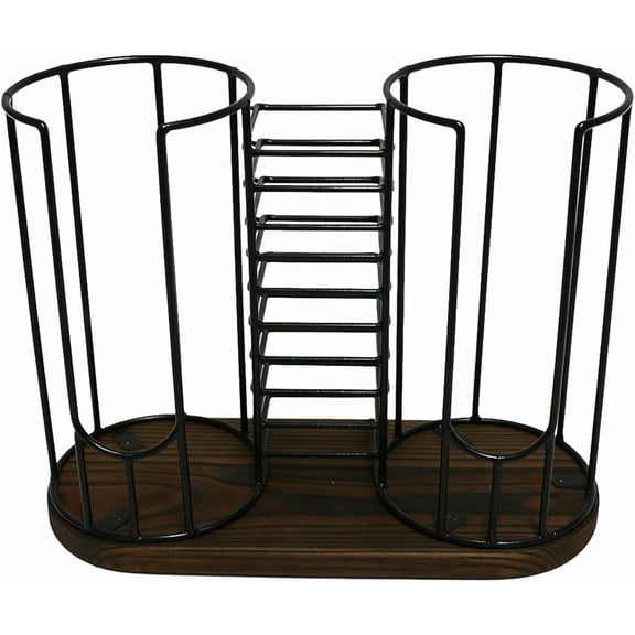Paper Cup and Tea Bag Holder, Countertop Wood Base Dispenser for Kitchen Coffee Bar