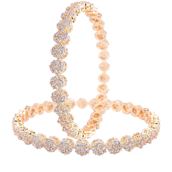 Ratnavali Jewels CZ Zirconia Gold Tone White Diamond Elegant Bollywood Wedding Bangles Jewelry Women