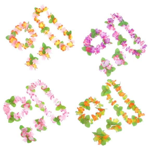 BESTSKY Flower Strap Decor Accessories Cloth Hawaiian Lei Necklaces for Kids Pool Party Cosplay Decorate 4 Sets