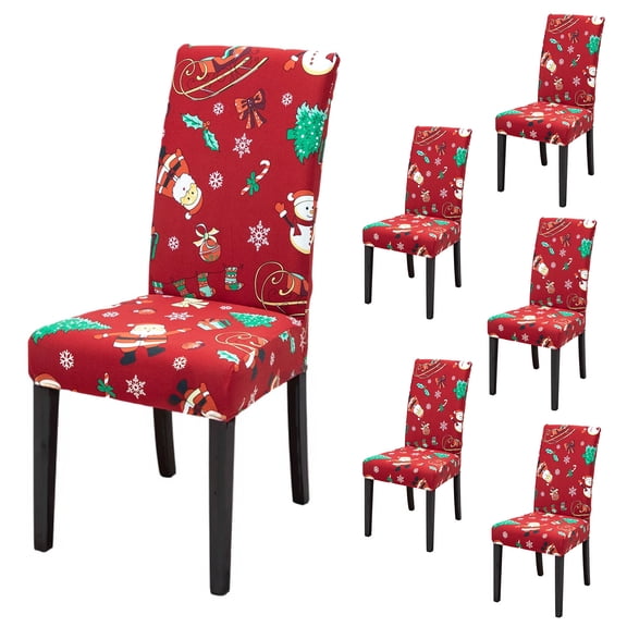 Eurhowing Christmas Chair Covers Set of 6, Stretchable Spandex Dining Chair Slipcovers, Washable Xmas Chair Protectors for Holiday Party, Kitchen, Restaurant Decor