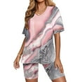 thumbnail image 6 of Virmaxy Womens Stylish Outfit 2 Piece Set Summer Marble Printed Shorts 2 Piece Set Fashion Casual Short Sleeve V-Neck Top/Shirt Shorts Set Pink-B M, 6 of 7