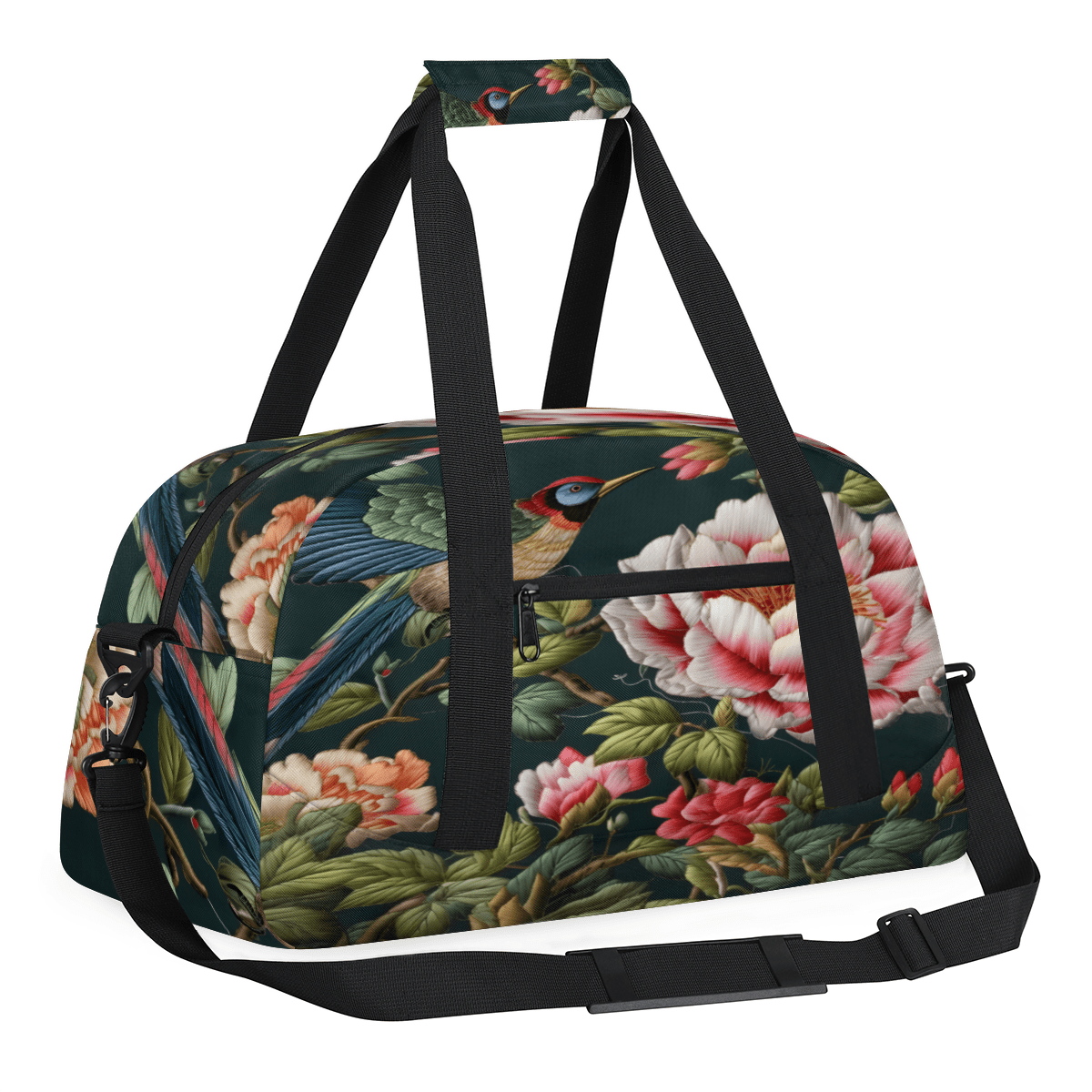 Herdesigns Flowers and Birds Sports Duffle Bag for Women & Men, Retro Theme Gym Bag Dance Bag Overnight Bag Carry On Weekender Travel Bag
