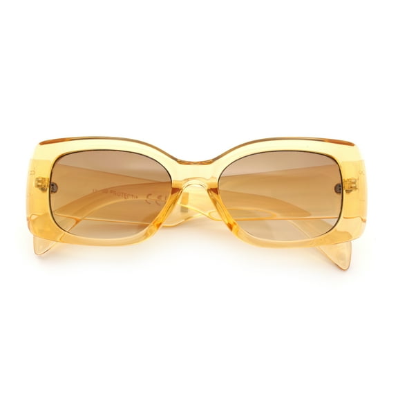 Womens Mod Minimalist Narrow Rectangle Thick Plastic Fashion Sunglasses Yellow Brown