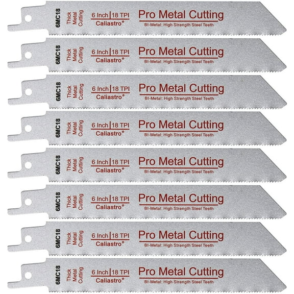 Caliastro 6-Inch Thick Metal Cutting Reciprocating Saw Blades (18 TPI), Made of Long Lasting Bi-Metal (HSS teeth bonded to HCS body) - 8 pack