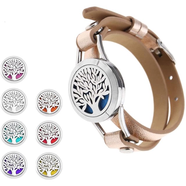 Medallón de aromaterapia Pulseras de aceite esencial Acero inoxidable 316 2 capas ajustable Champán solo incluye pulsera