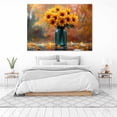thumbnail image 3 of Mudket Autumn Sunflower in Teal Vase Canvas Wall Art, Floral Wall Decor, Framed Ready to Hang Botanical Artwork for Living Room Kitchen Farmhouse - 12"L x 8"W, 3 of 10