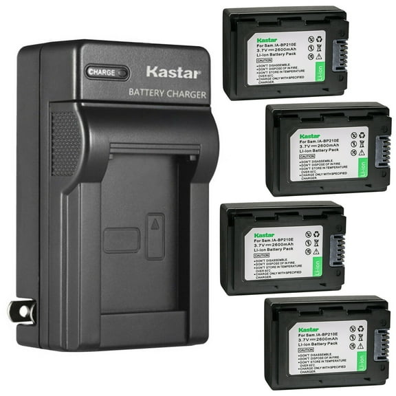 Kastar 4-Pack IA-BP210E Battery and AC Wall Charger Replacement for Samsung SMX-F44LN, SMX-F44RN, SMX-F44SN, SMX-F50, SMX-F50BN, SMX-F50RN, SMX-F50SN, SMX-F50UN, SMX-F50BP, SMX-F50BN/XAA Camera